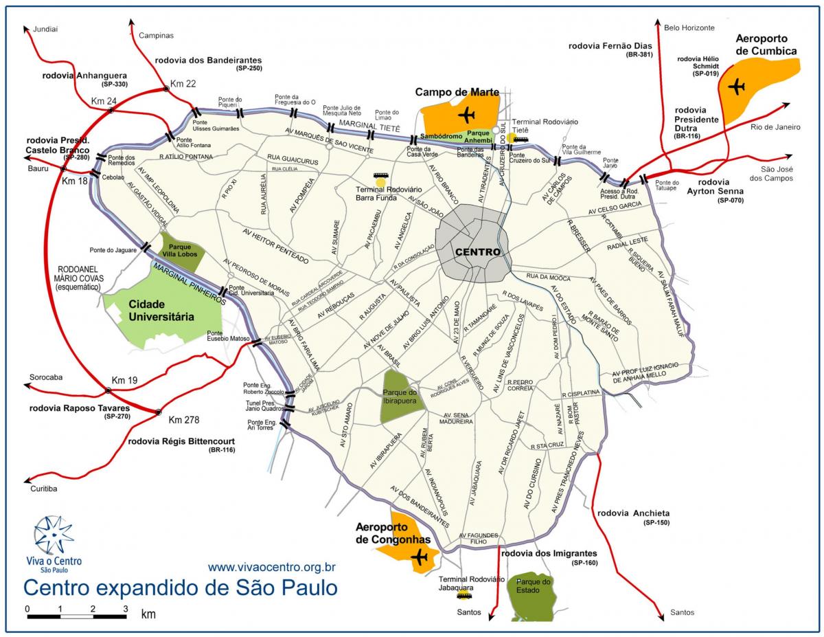 Kaart van die groot sentrum São Paulo