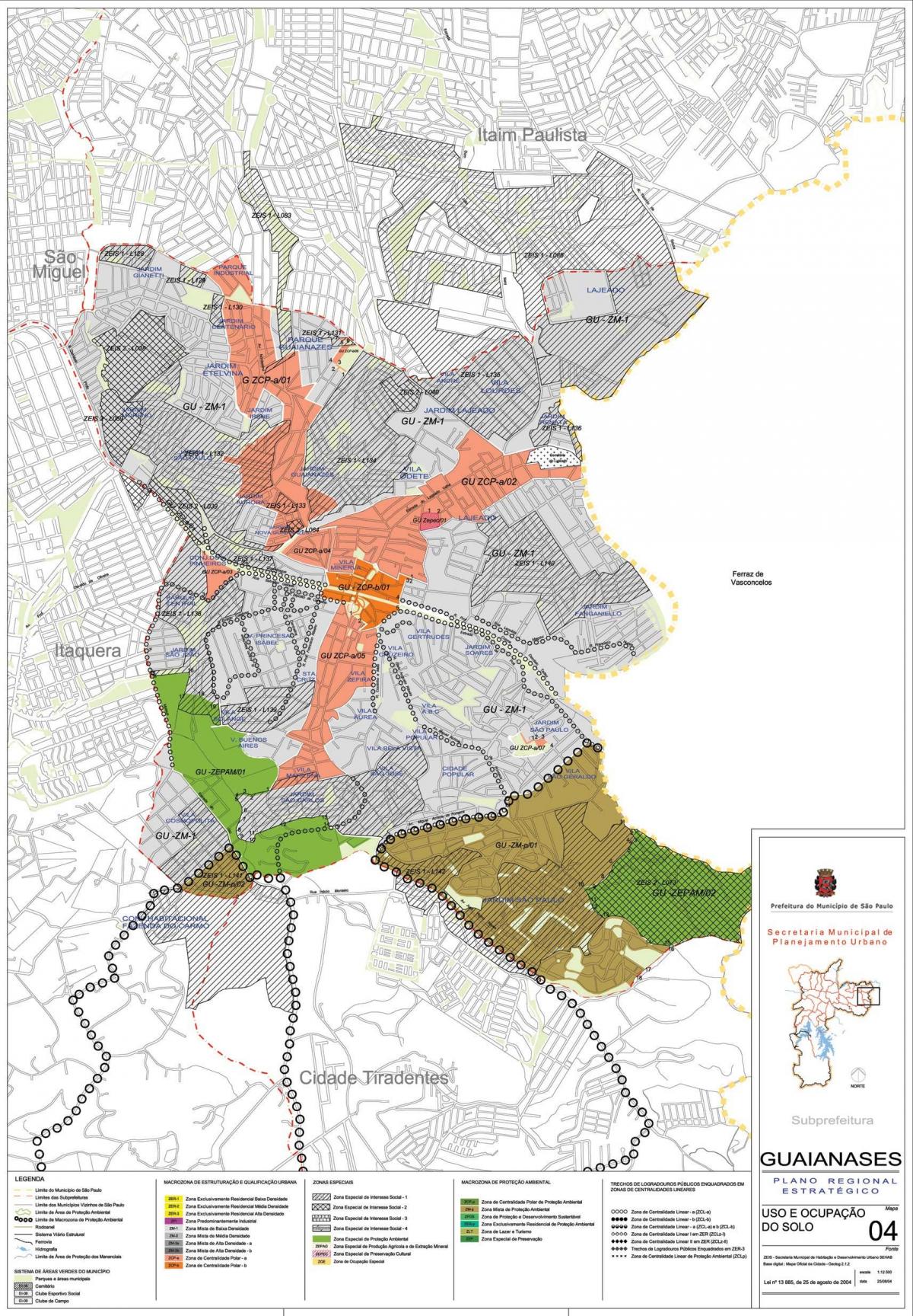 Kaart van Guaianases São Paulo - Besetting van die grond