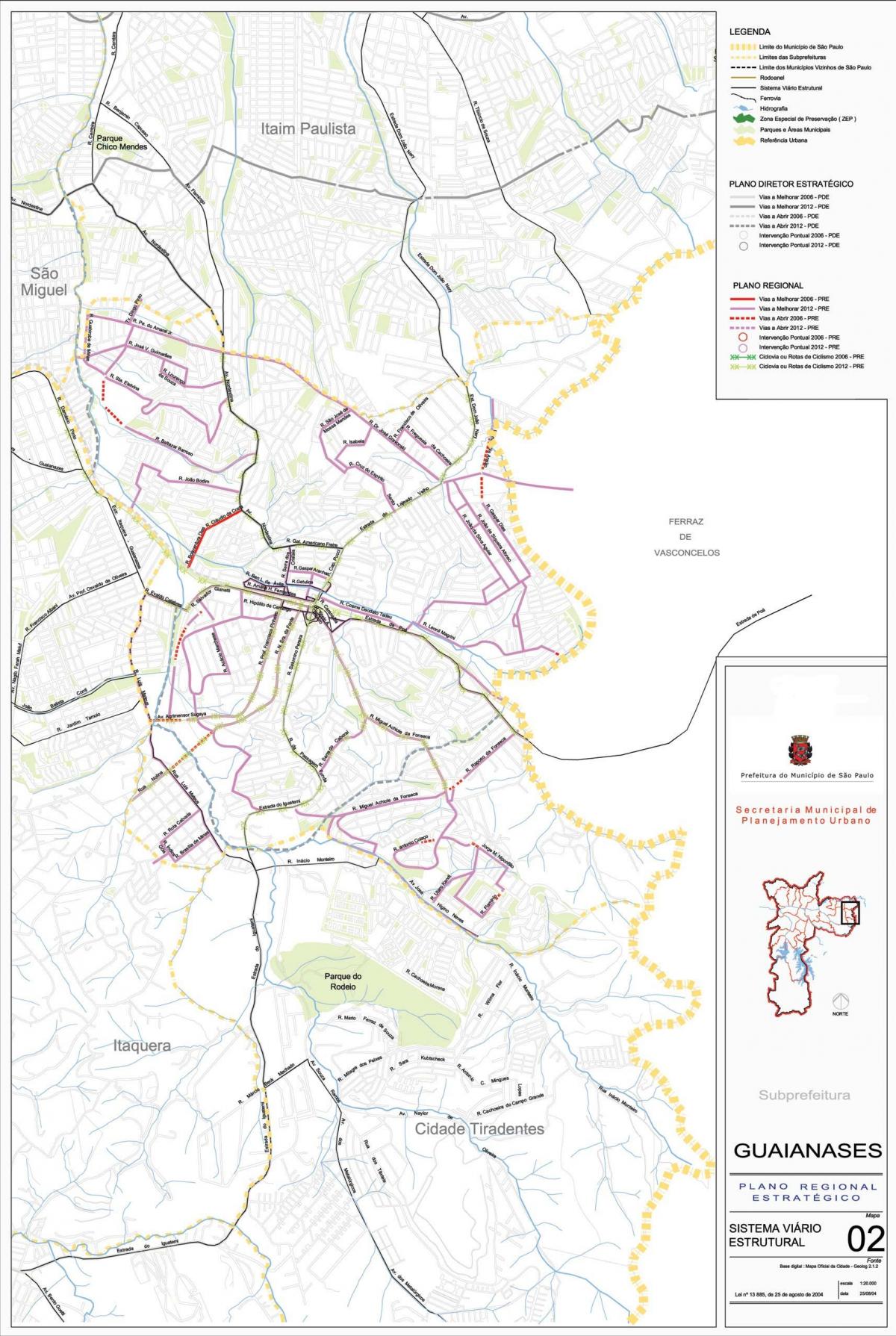Kaart van Guaianases São Paulo - Paaie