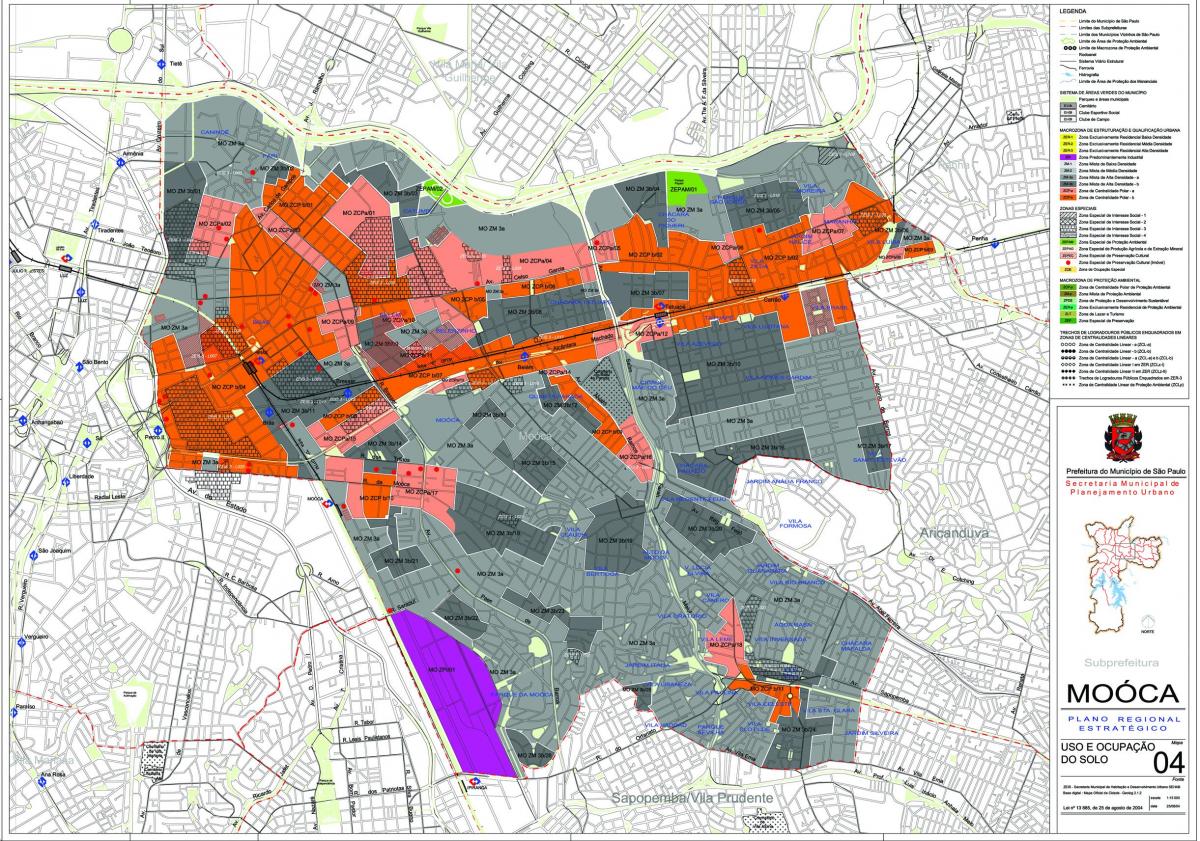 Kaart van Mooca São Paulo - Besetting van die grond