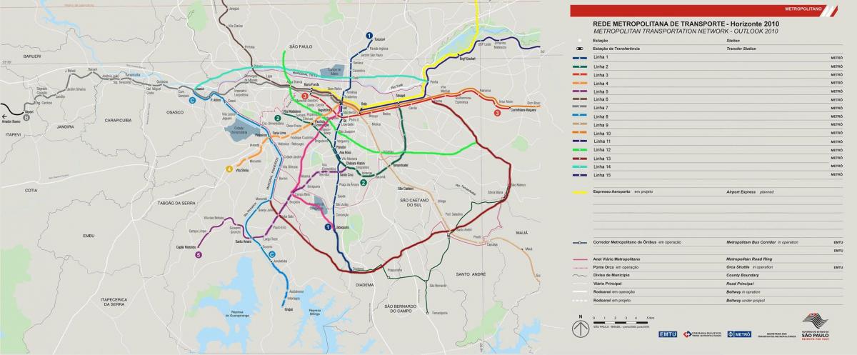 Kaart van die netwerk vervoer São Paulo