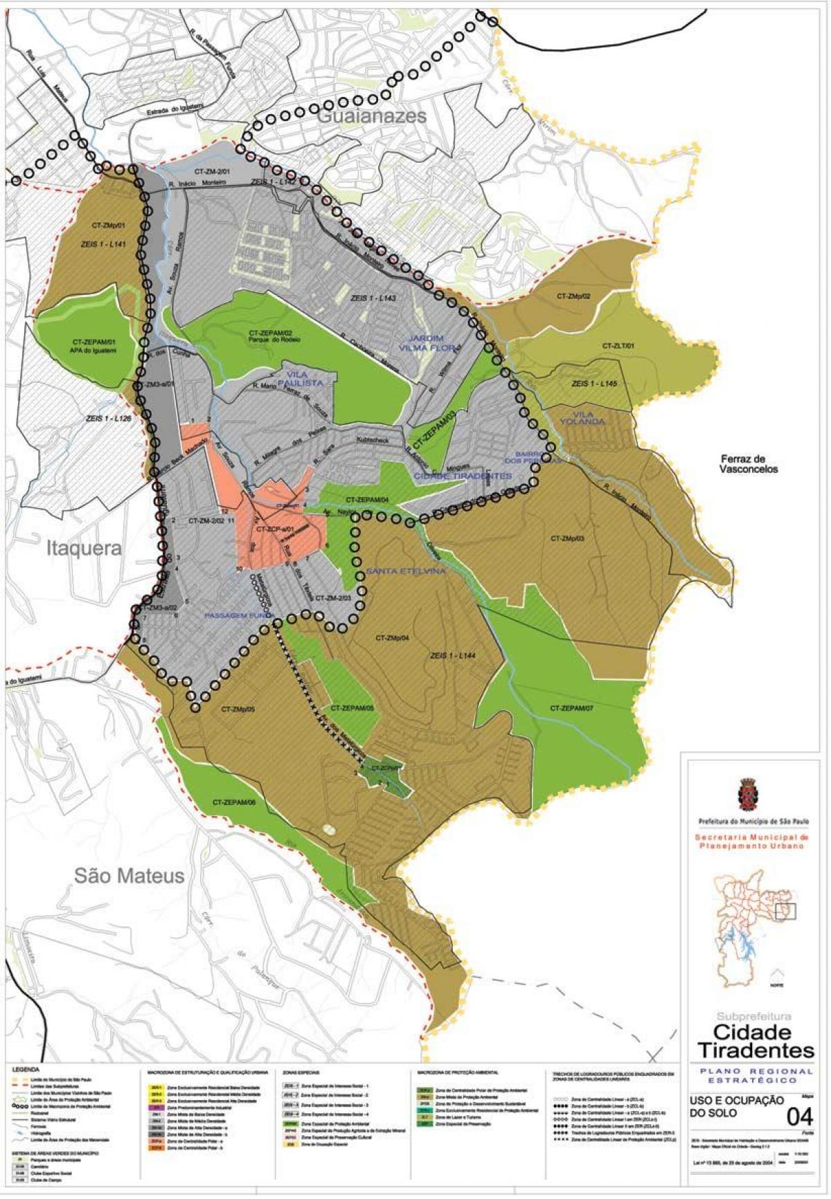 Kaart van die Plek Tiradentes São Paulo - Besetting van die grond