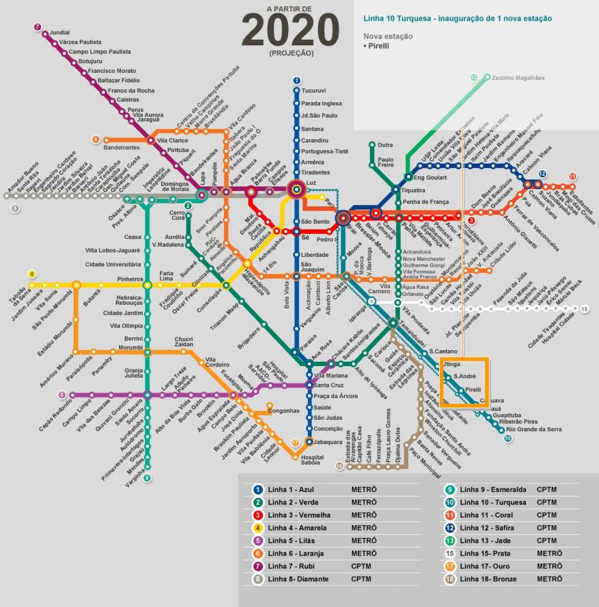 Kaart van São Paulo metro-netwerk