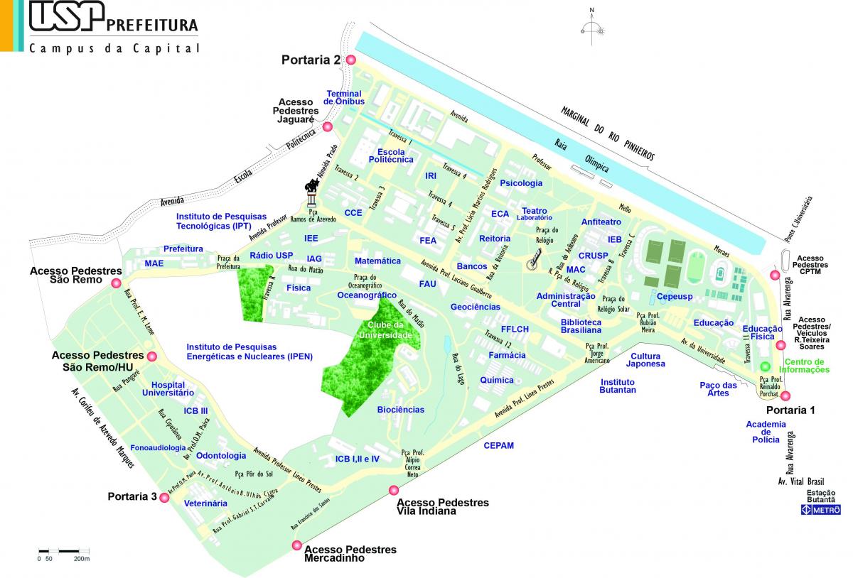 Kaart van die universiteit van São Paulo - USP