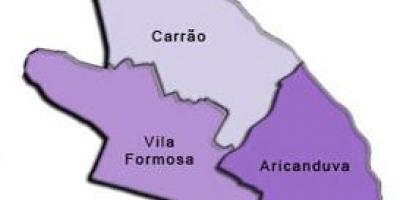 Kaart van Aricanduva-Vila Formosa sub-prefektuur