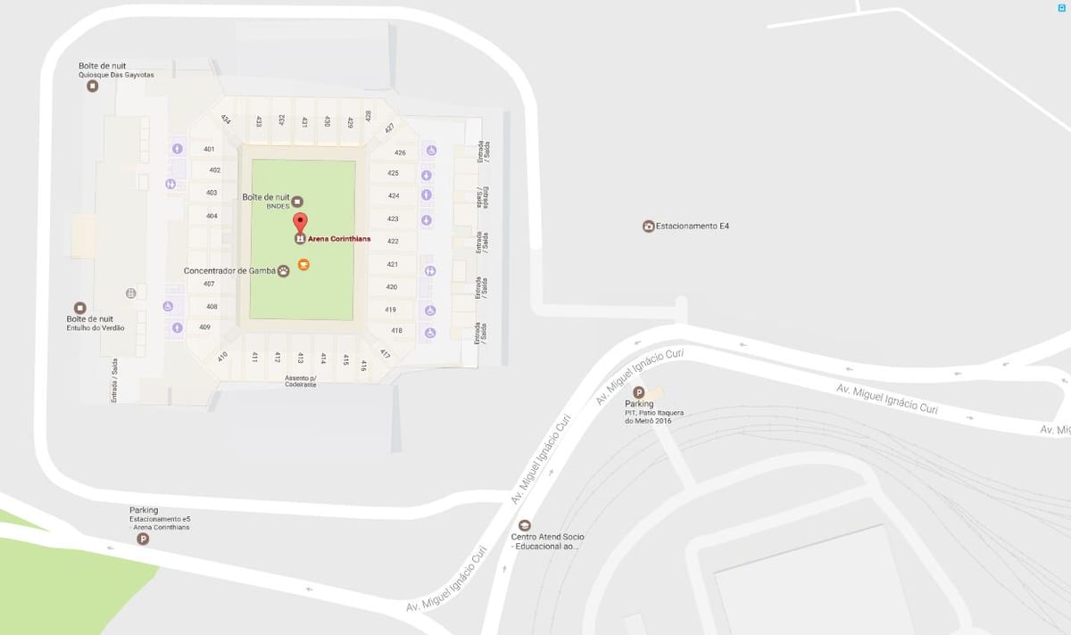 Kaart van die Arena Korintiërs - Toegang