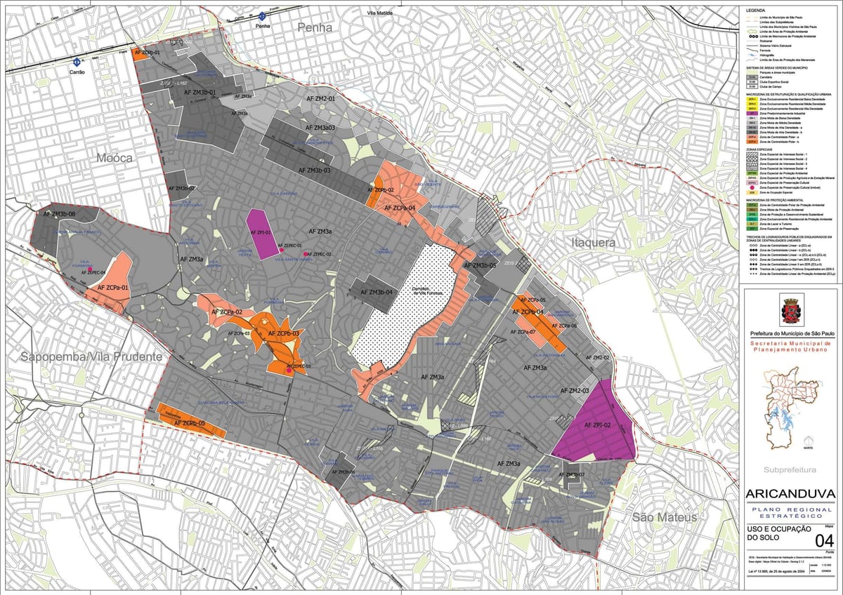 Kaart van Aricanduva-Vila Formosa São Paulo - Besetting van die grond