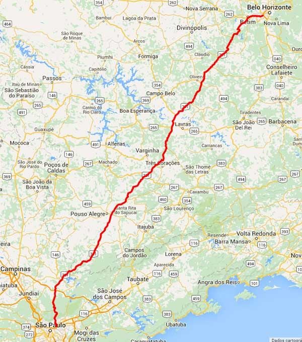Kaart van Fernão Dias snelweg - BR 381