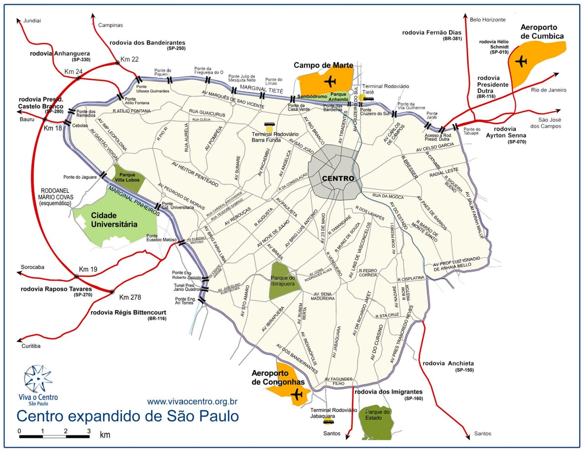 Kaart van die groot sentrum São Paulo