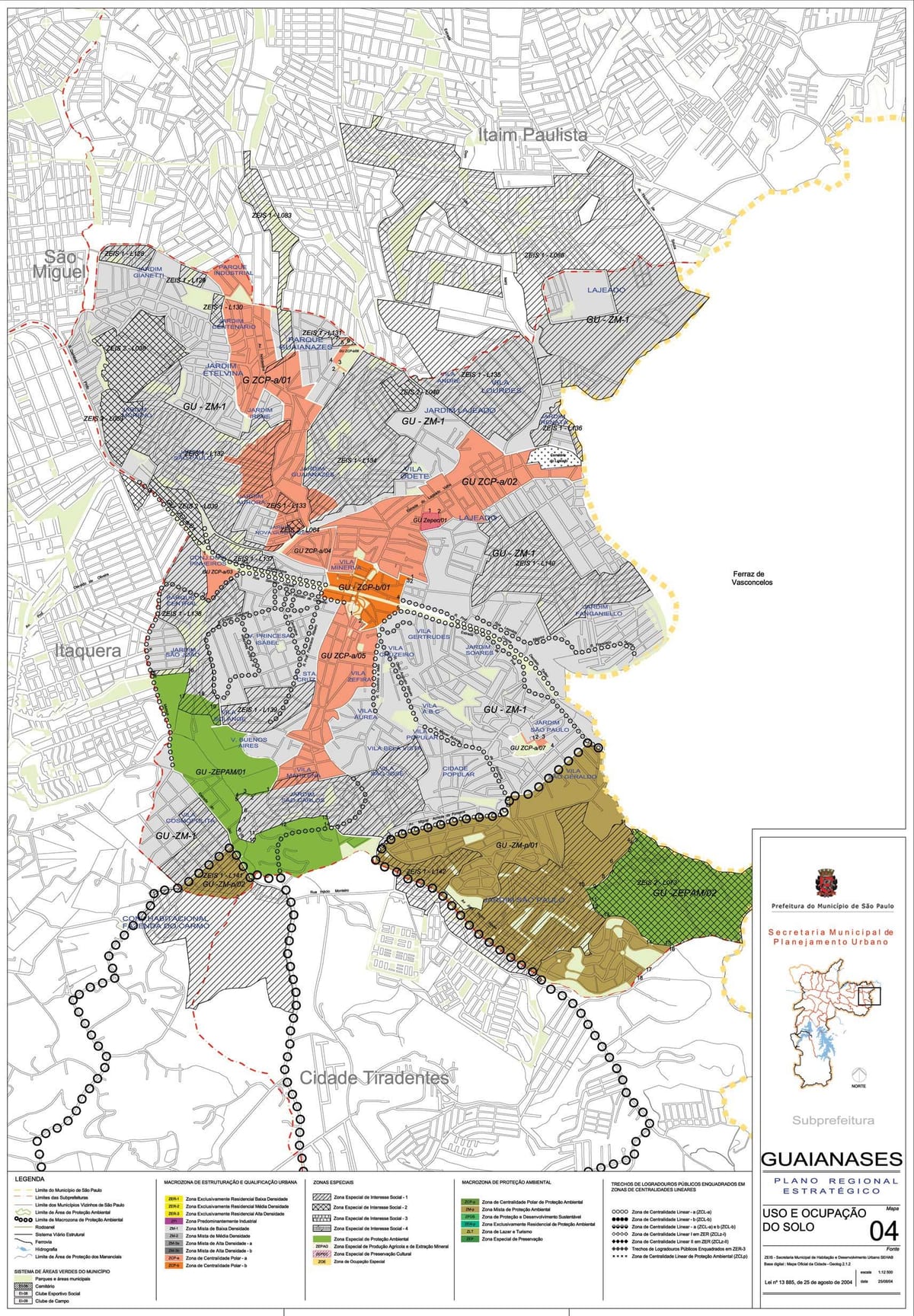 Kaart van Guaianases São Paulo - Besetting van die grond