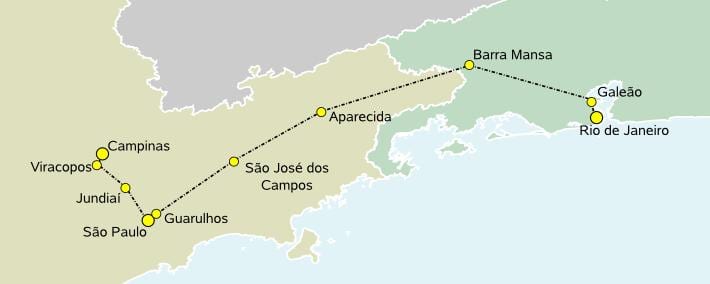 Kaart van die hoë-spoed trein São Paulo
