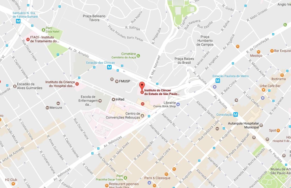 Kaart van die Instituut van Kanker van São Paulo