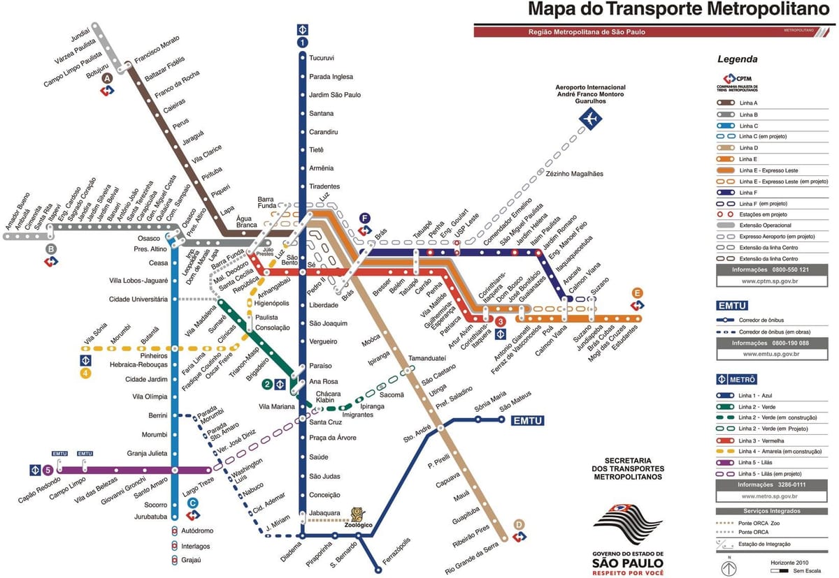 Kaart van die metropolitaanse vervoer van São Paulo