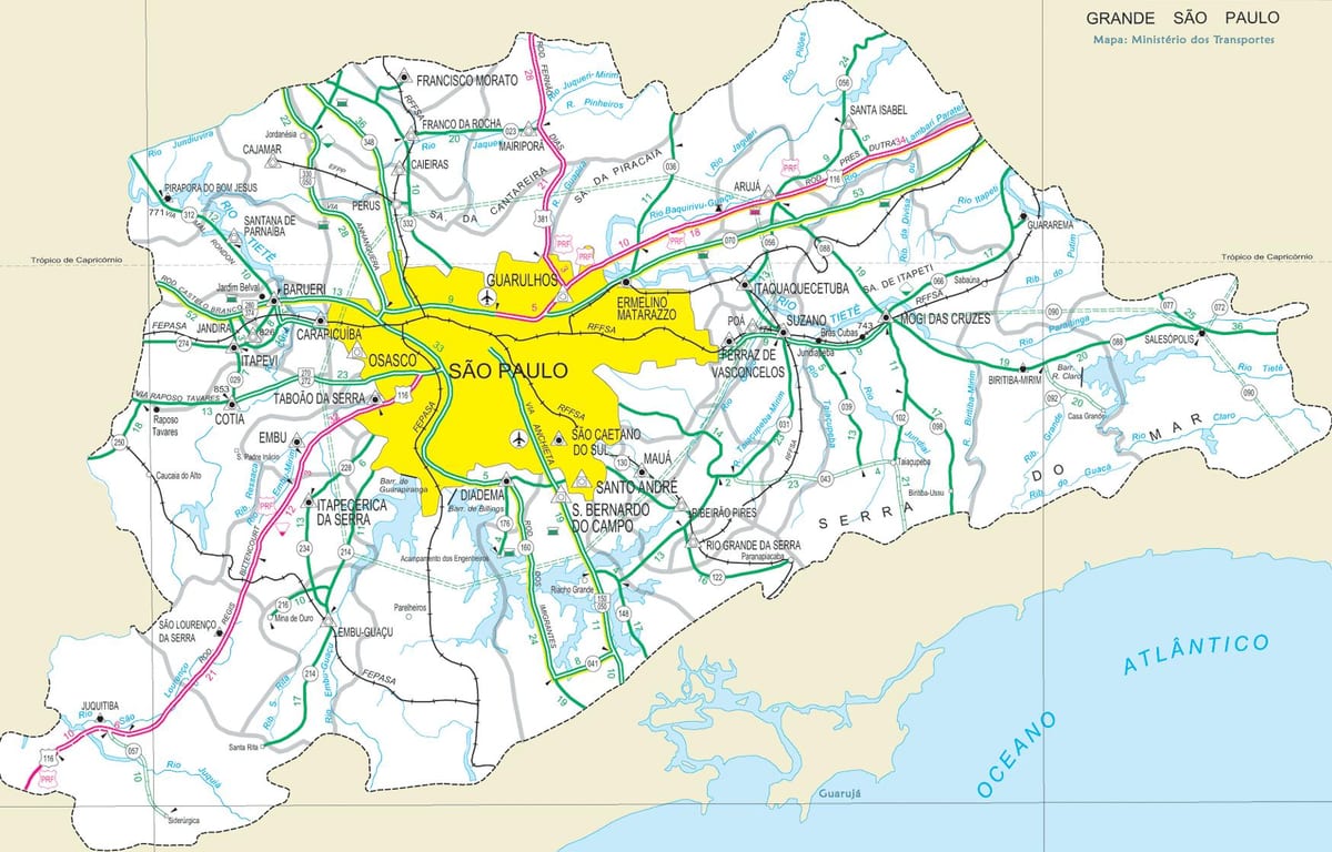 Kaart van paaie buitewyke van São Paulo