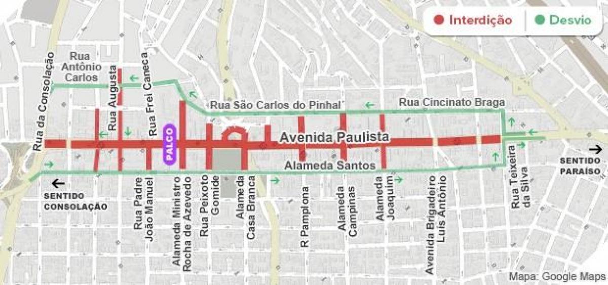 Kaart van Paulista laan São Paulo