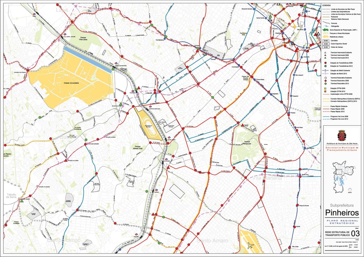 Kaart van Pinheiros São Paulo - Openbare vervoer