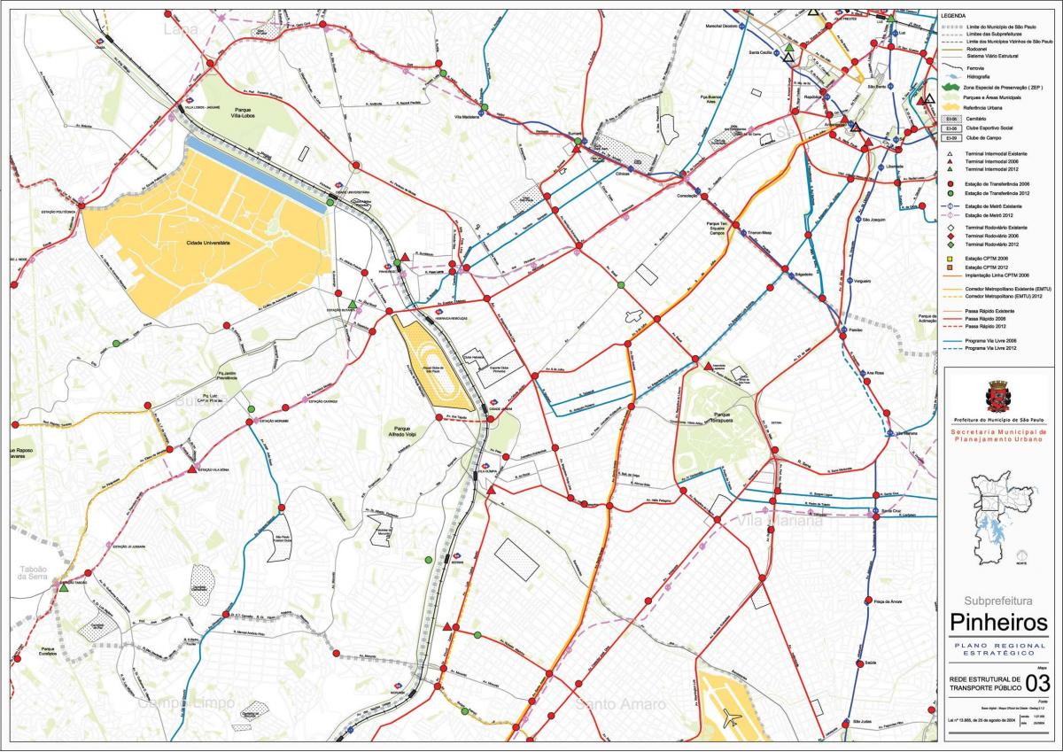 Kaart van Pinheiros São Paulo - Openbare vervoer
