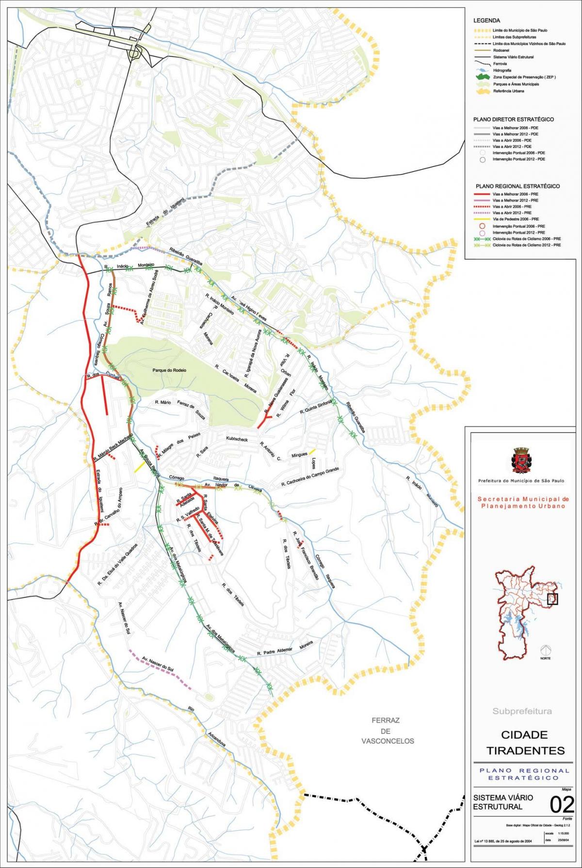 Kaart van die Plek Tiradentes São Paulo - Paaie