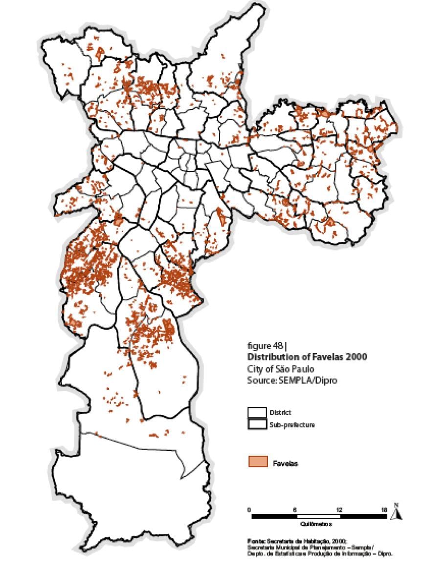 Kaart van São Paulo favelas
