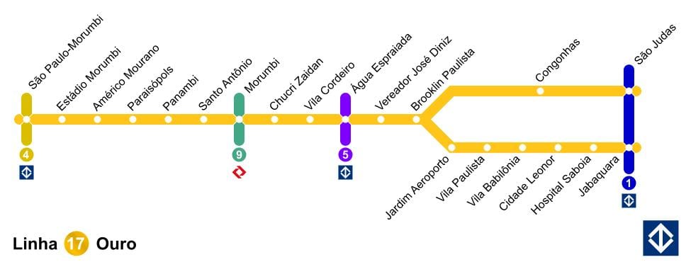 Kaart van São Paulo monorail - Line 17 - Goud