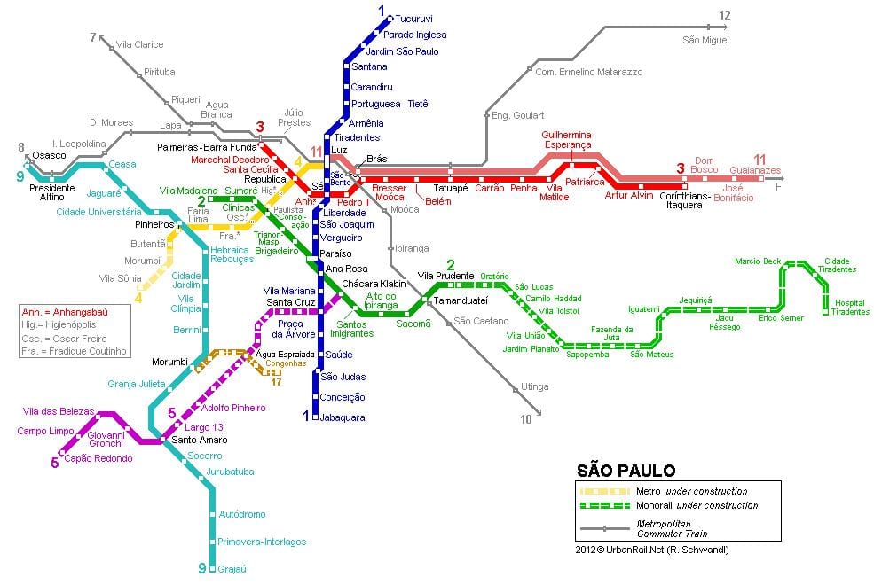 Kaart van São Paulo monorail