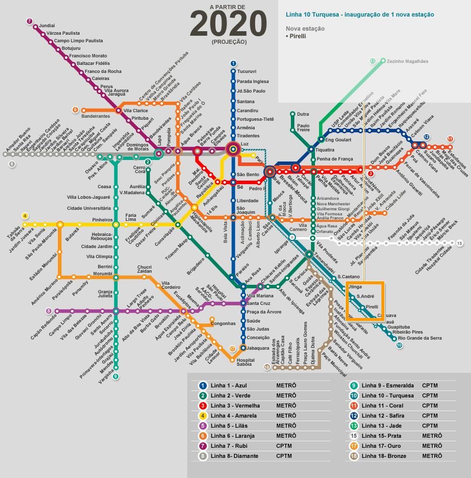 Kaart van São Paulo metro-netwerk