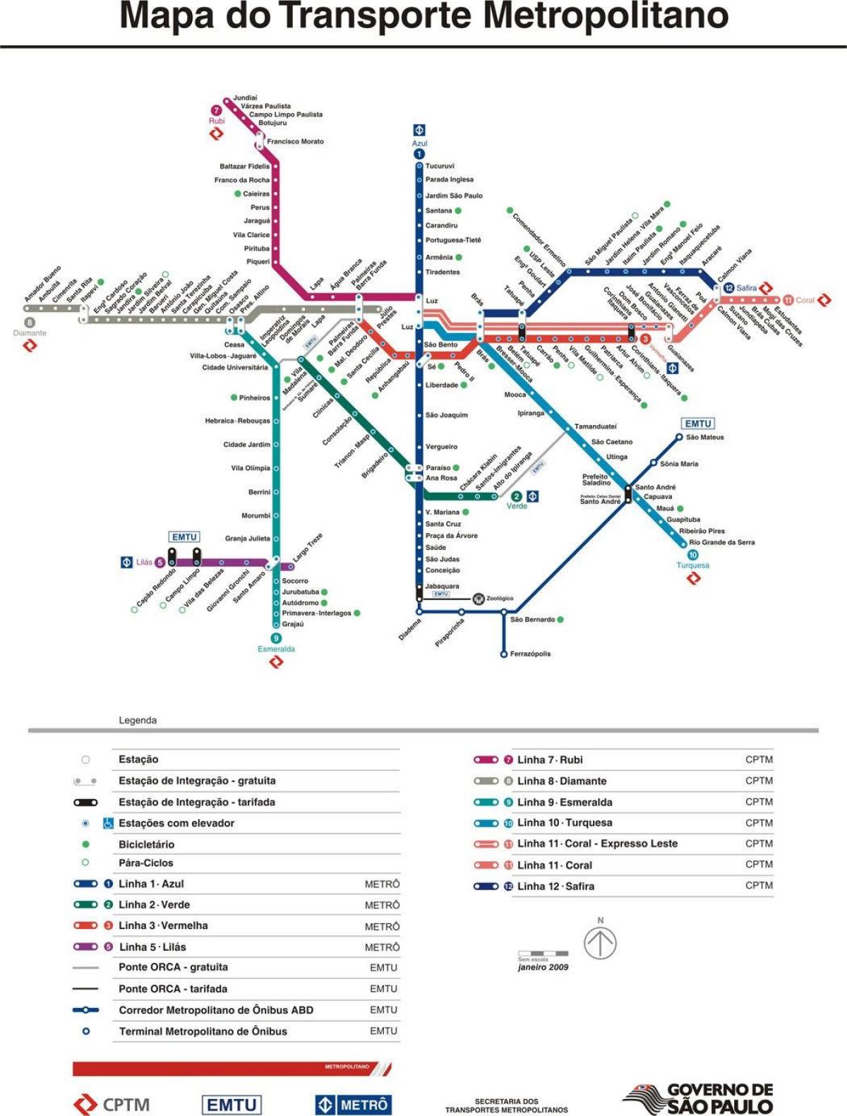 Kaart van São Paulo CPTM vervoer