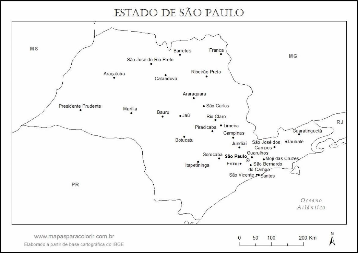 Kaart van São Paulo maagd - belangrikste stede