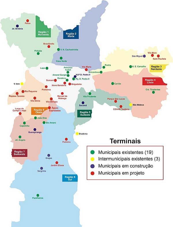 Kaart van die terminale bus van São Paulo