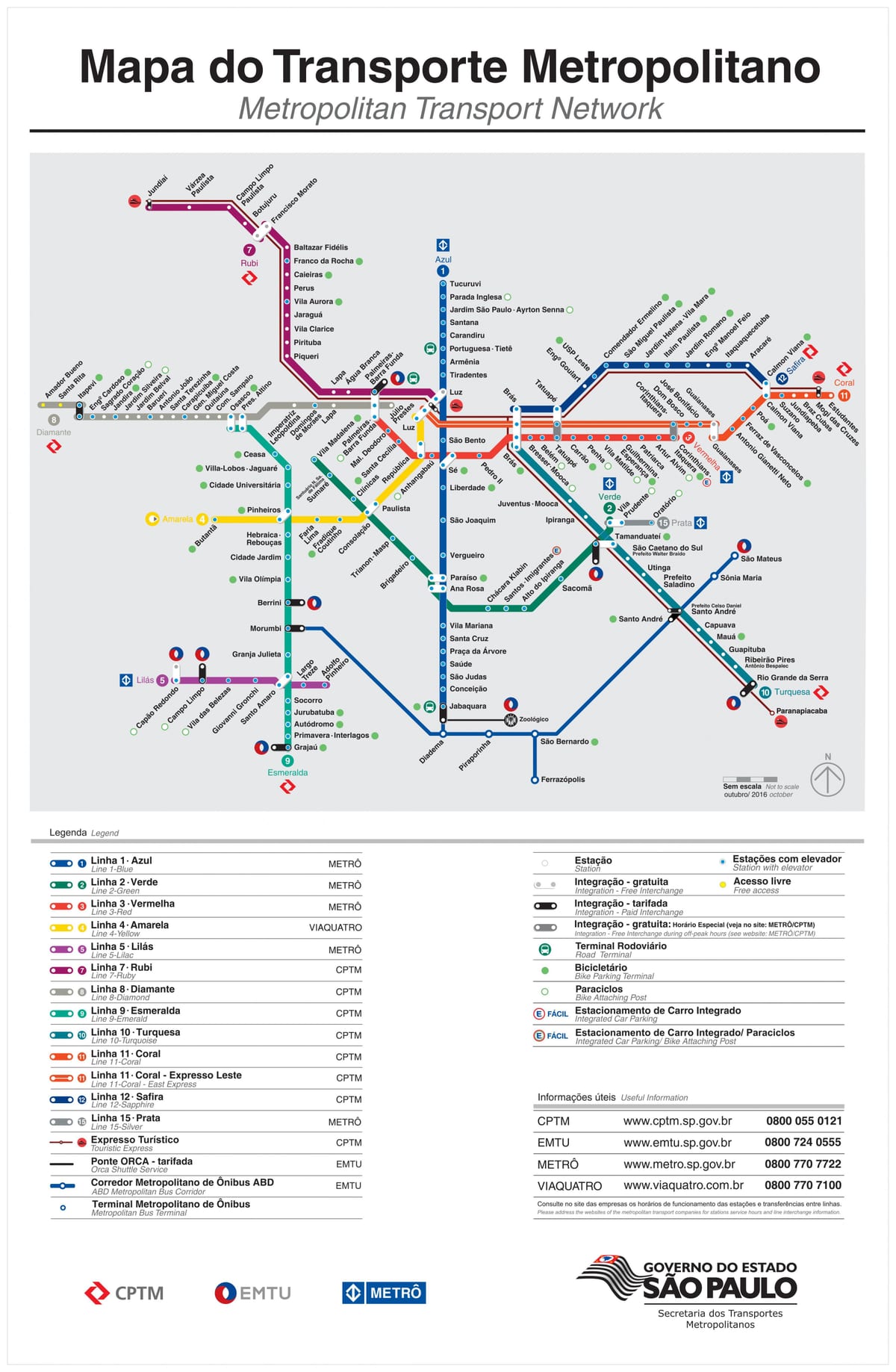 Kaart van vervoer São Paulo - EMTU/SP - metro - CPTM