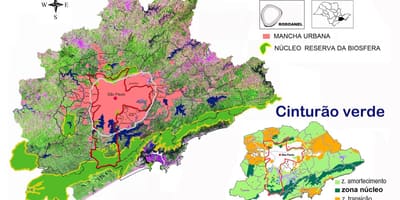 Kaart van die biosfeerreservaat van die groen gordel van São Paulo